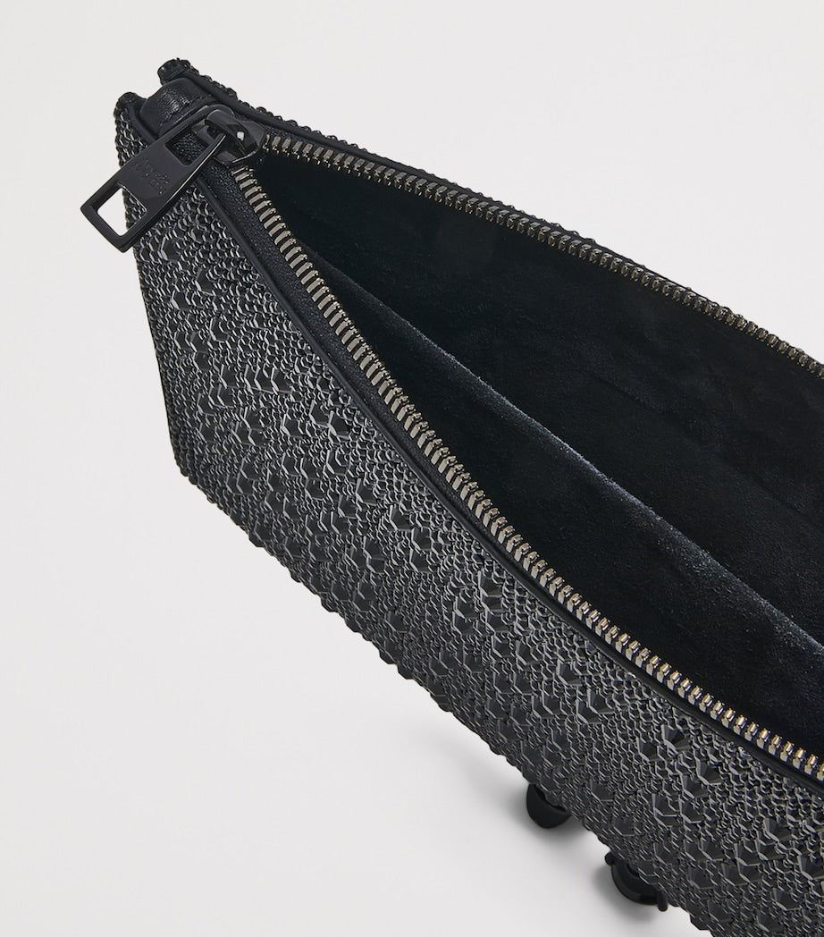 McQueen Black Suede Embellished Four-Ring Clutch Bag
