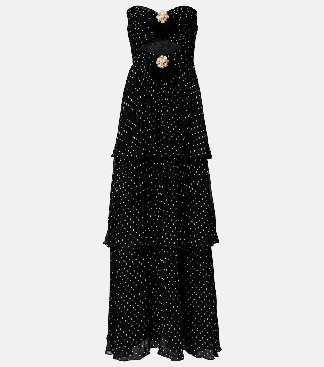 Self-Portrait - Embellished polka-dot tiered gown