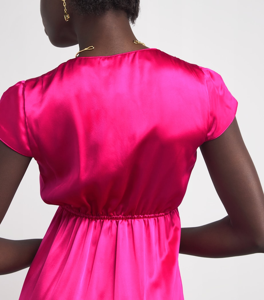 Pink Silk V-Neck Diva Maxi Dress