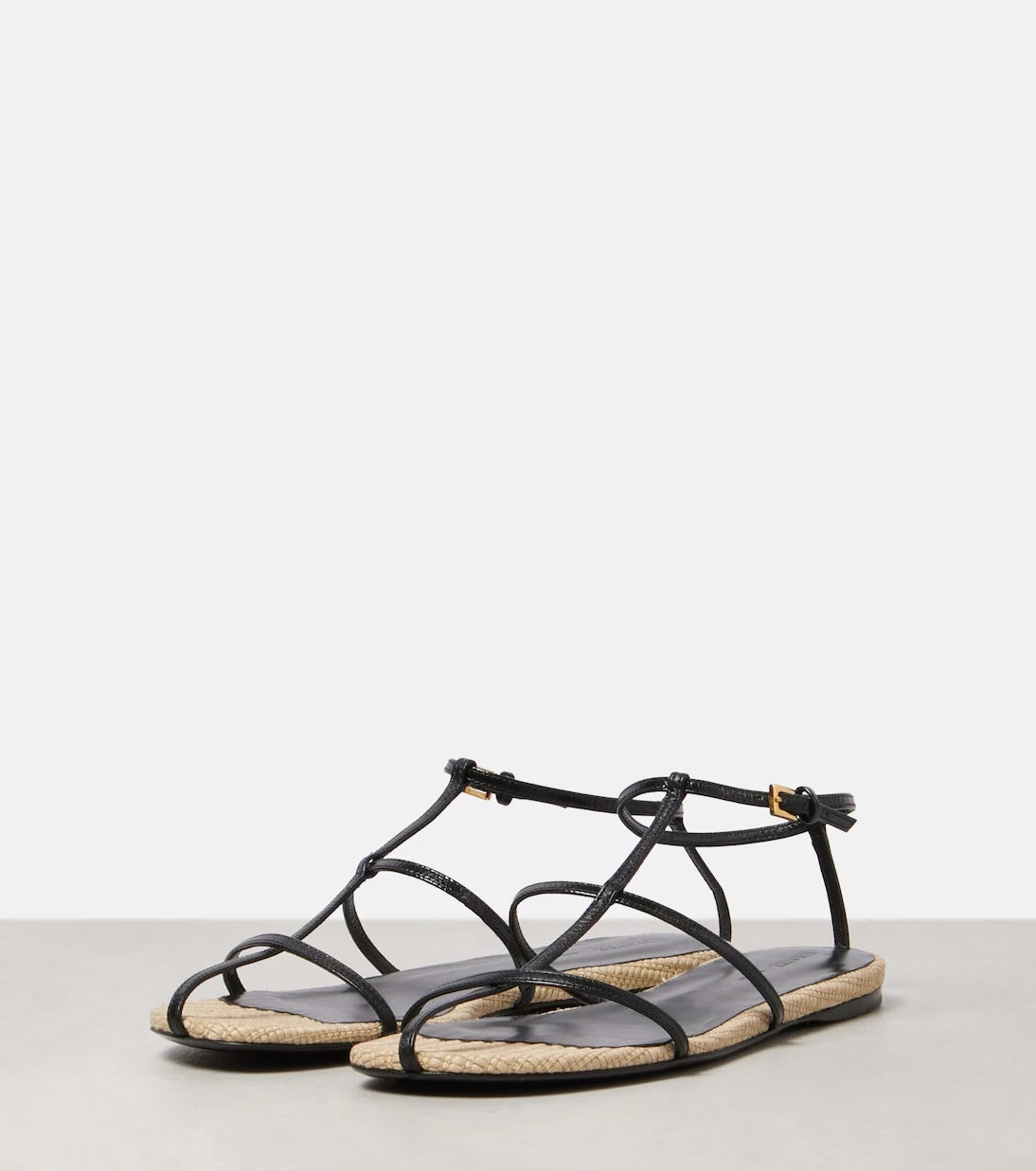 Khaite - Cage leather raffia-trimmed sandals