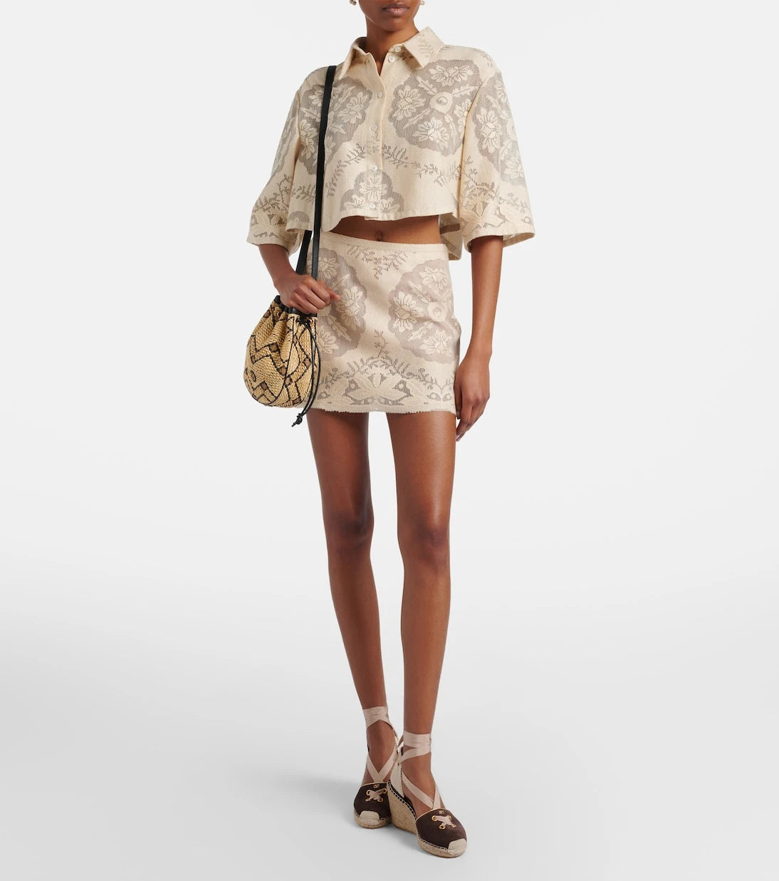 Valentino - Floral cropped cotton-blend shirt