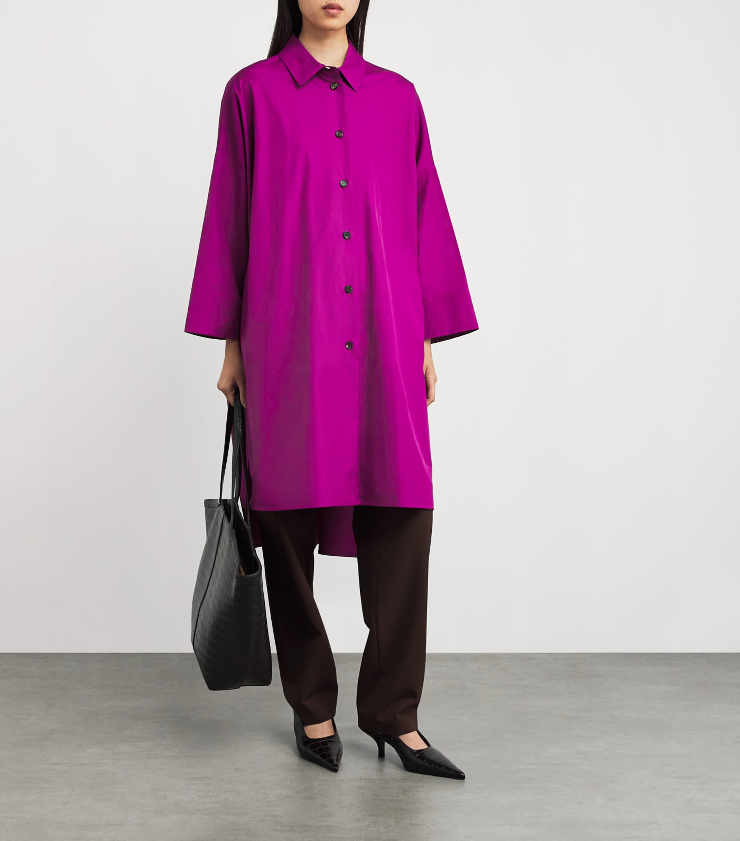 Max Mara Purple Cotton Midi Shirt Dress