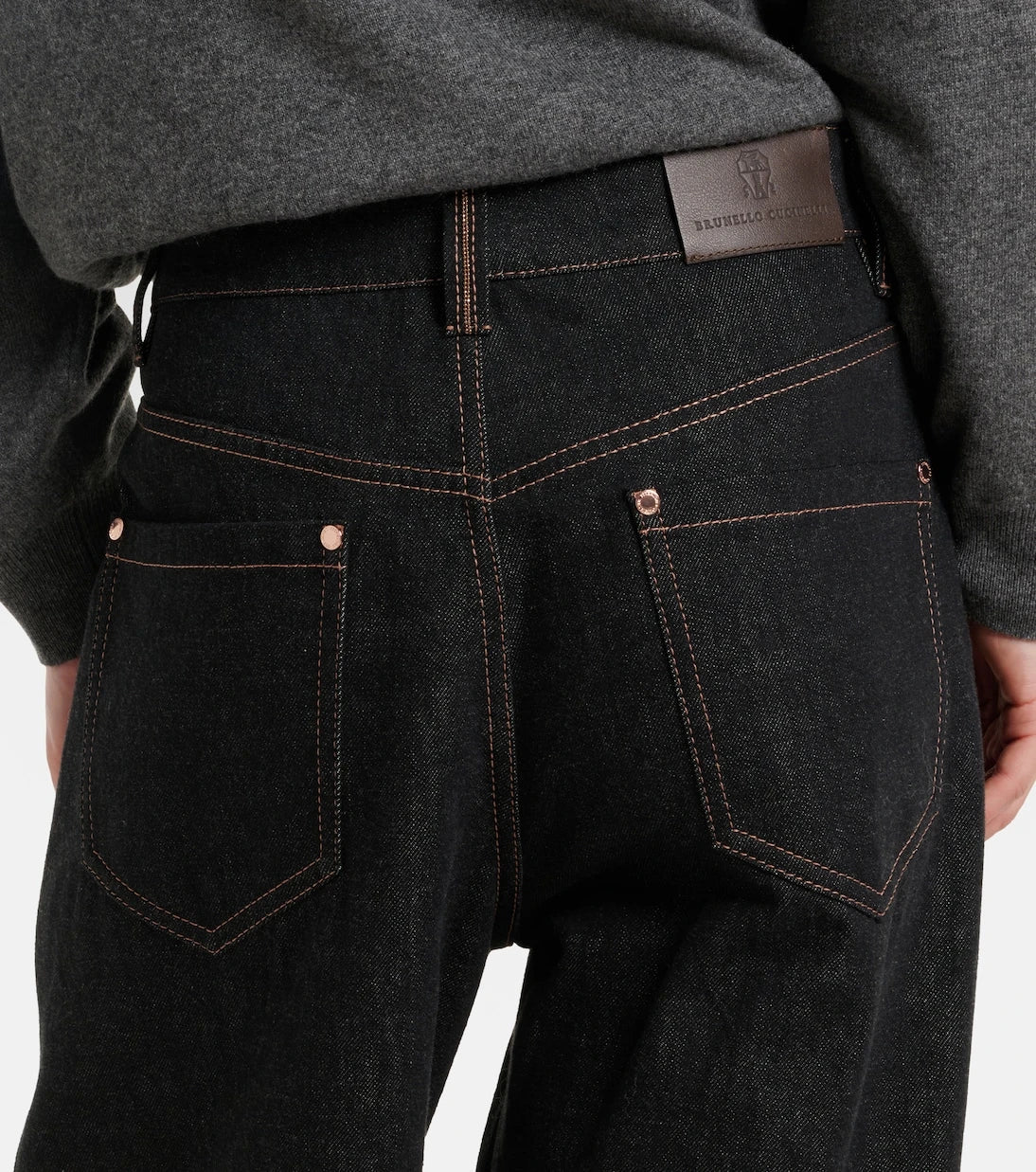Brunello Cucinelli - Leather-trimmed wide-leg jeans