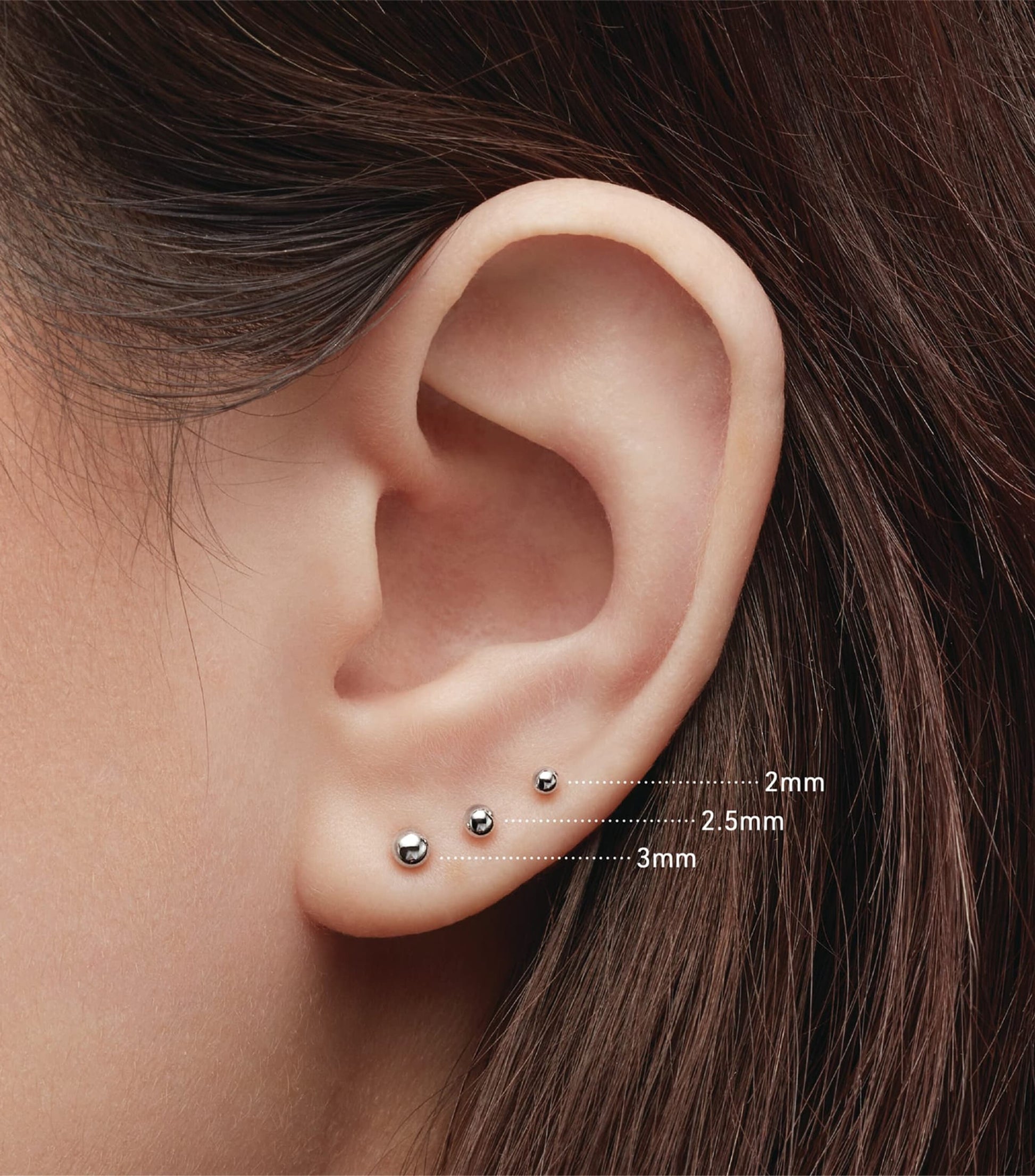 White Gold Ball Threaded Stud Earring (3mm)