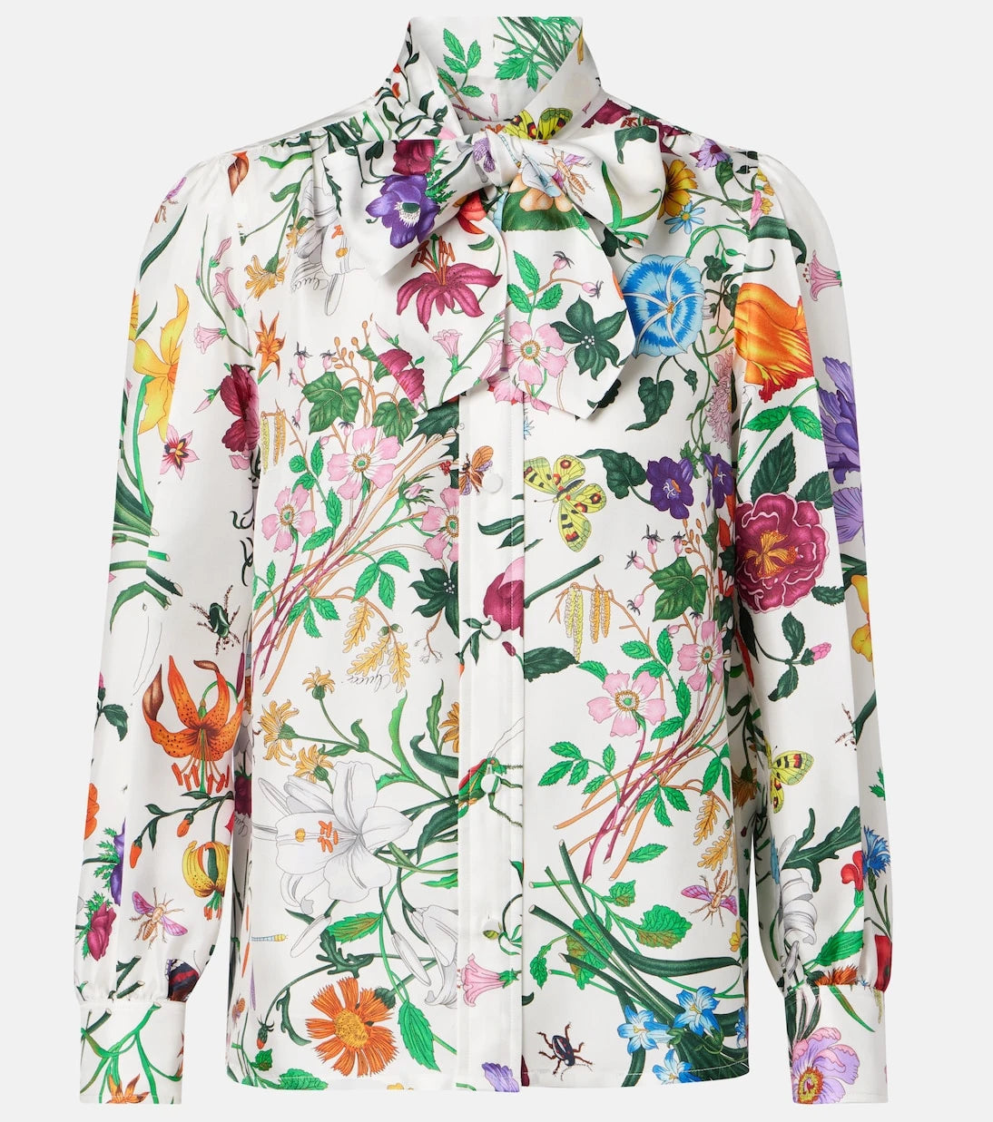 Gucci - Floral tie-neck silk twill shirt