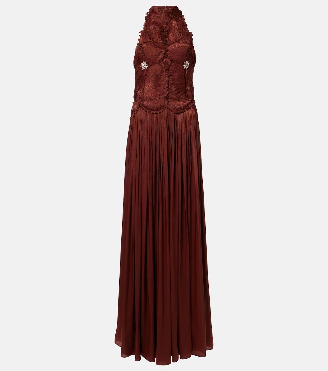 Costarellos - Embellished ruched georgette gown