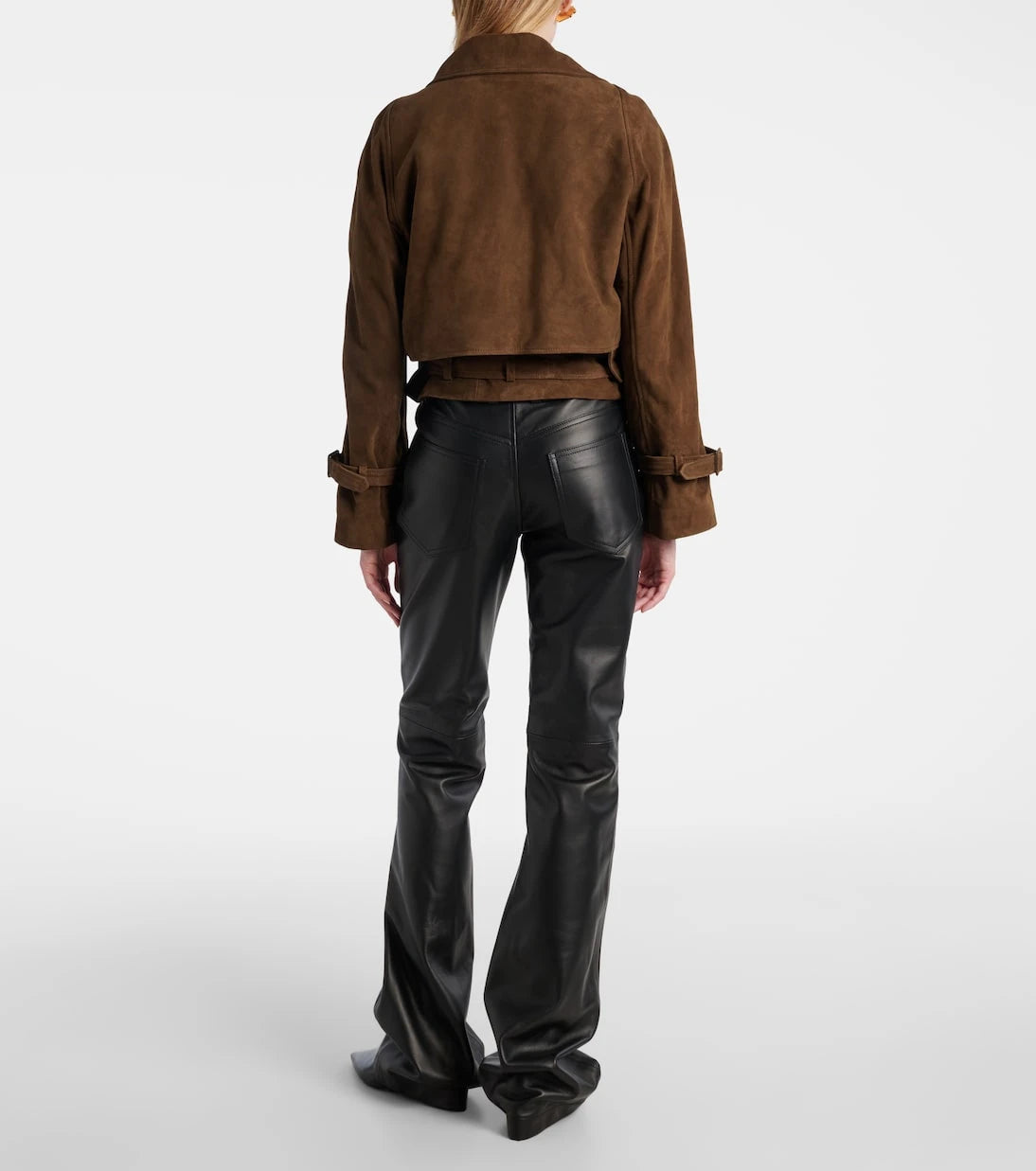 Nour Hammour - Hatti belted cropped suede trench coat
