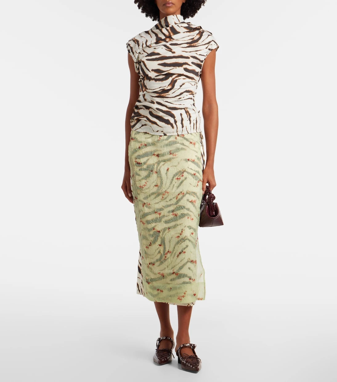 Ganni - Printed organza wrap skirt