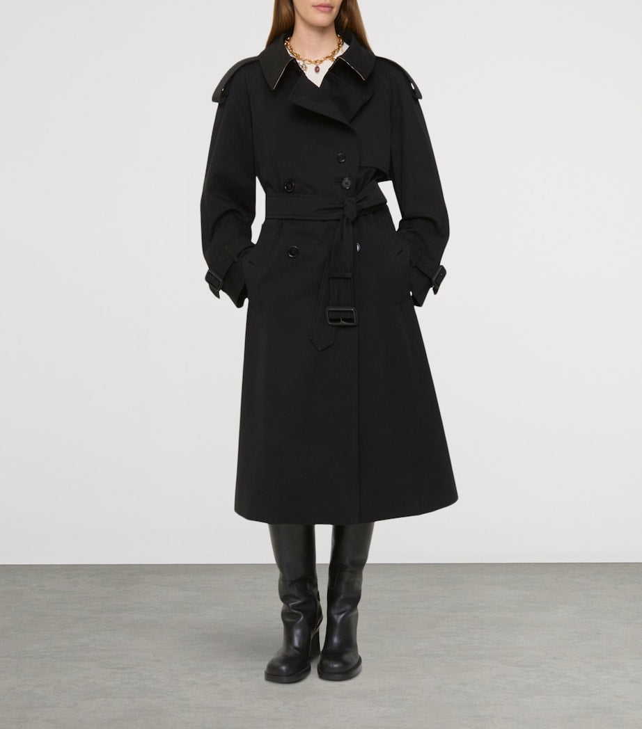 Burberry Black Gabardine Fitzrovia Long Trench Coat