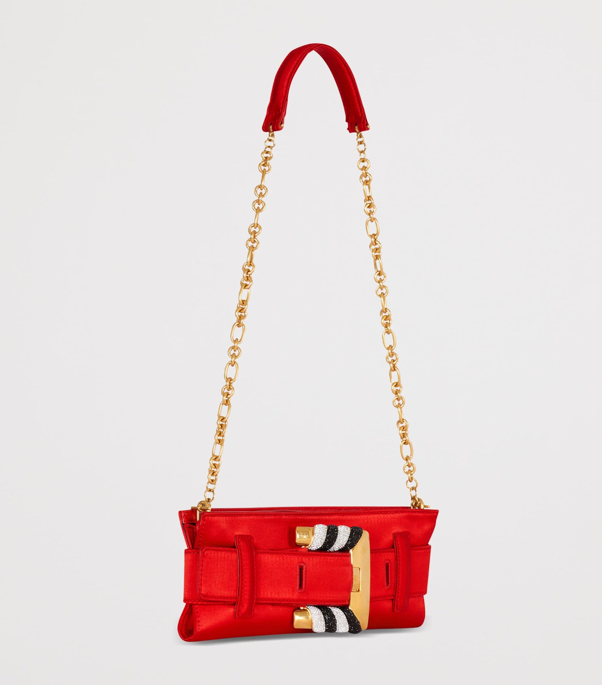 Balmain Red Satin Anthem Clutch Bag