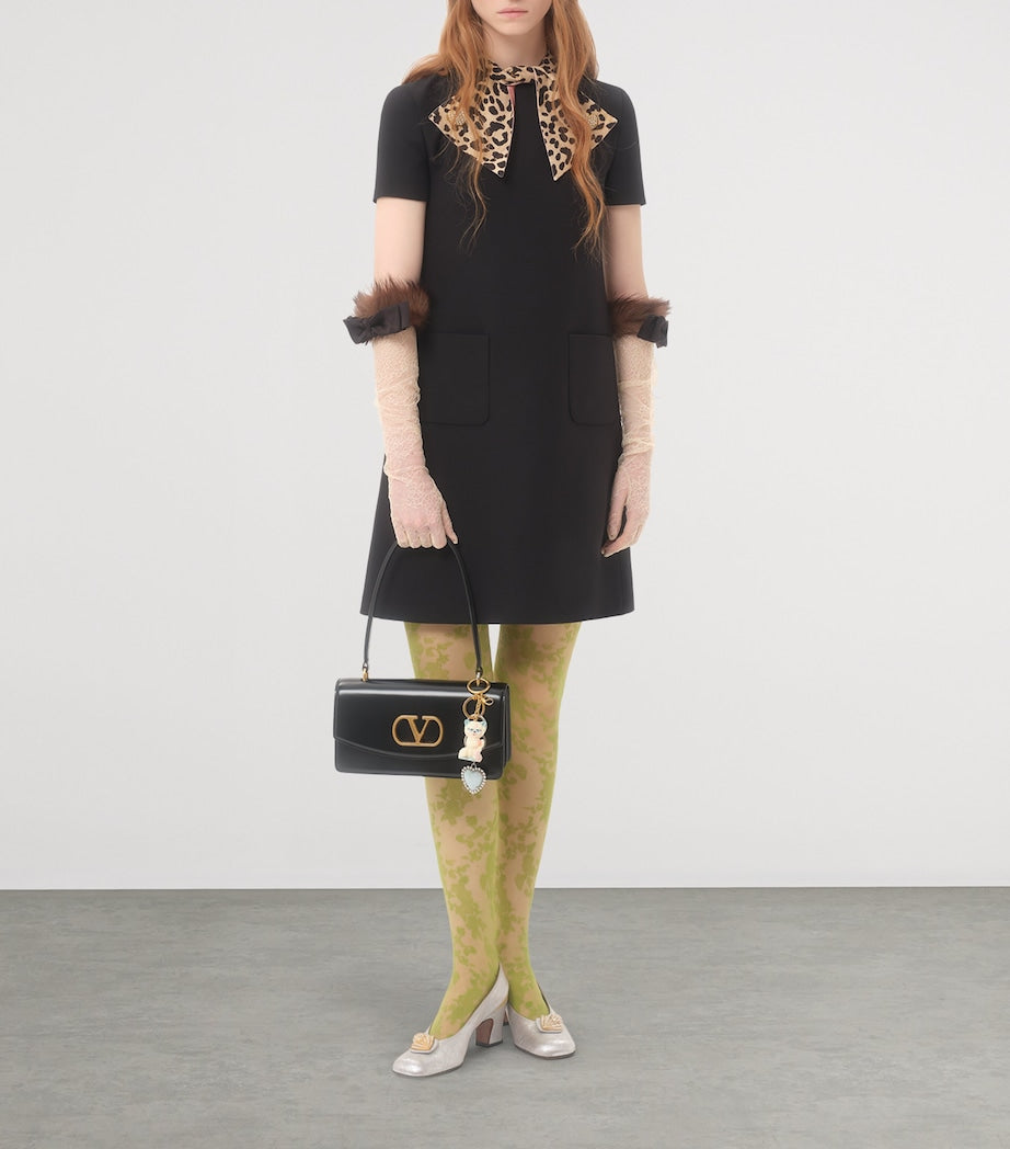 Valentino Black Wool-Silk Leopard-Tie Mini Dress