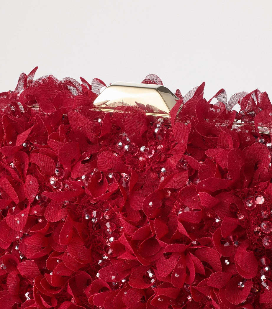 Jimmy Choo Red Flower-Embellished Cloud Clutch Bag