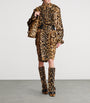 Balmain Brown Suede Leopard Print Bomber Jacket