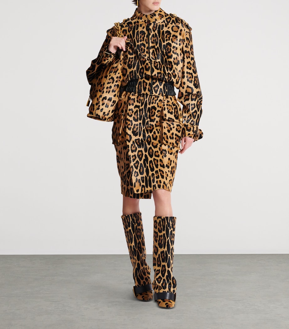 Balmain Brown Suede Leopard Print Bomber Jacket