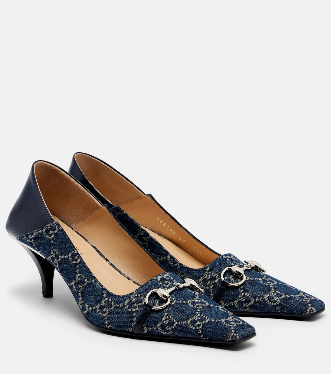 Gucci - Vittoria leather-trimmed denim pumps