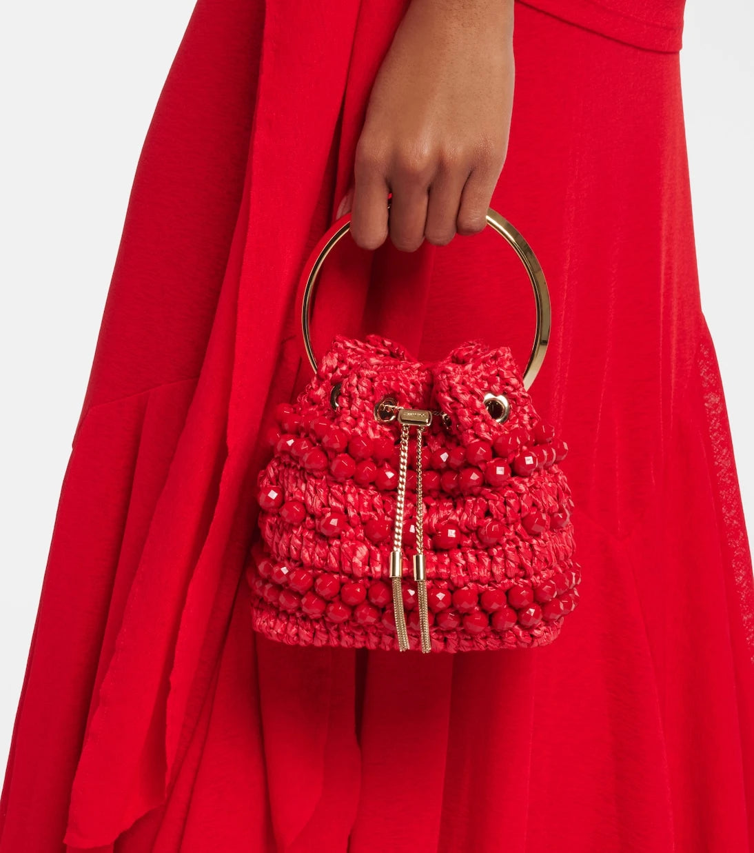 Jimmy Choo - Bon Bon Small beaded raffia bucket bag
