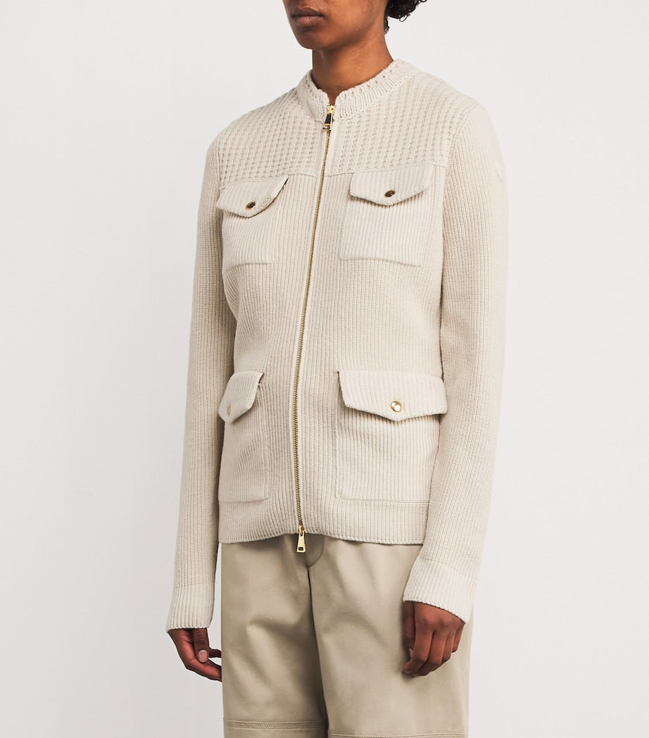 Ivory Wool-Down Panelled Cardigan