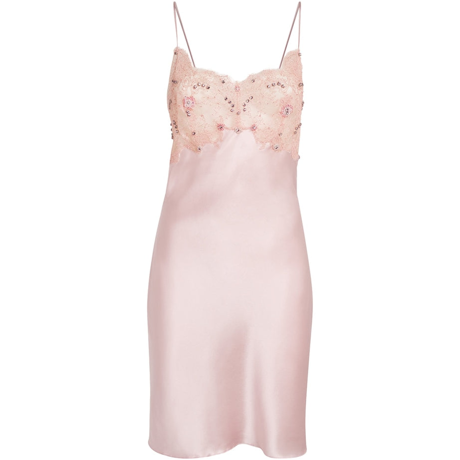 Rosamosario Pink Silk Embellished Slip Dress