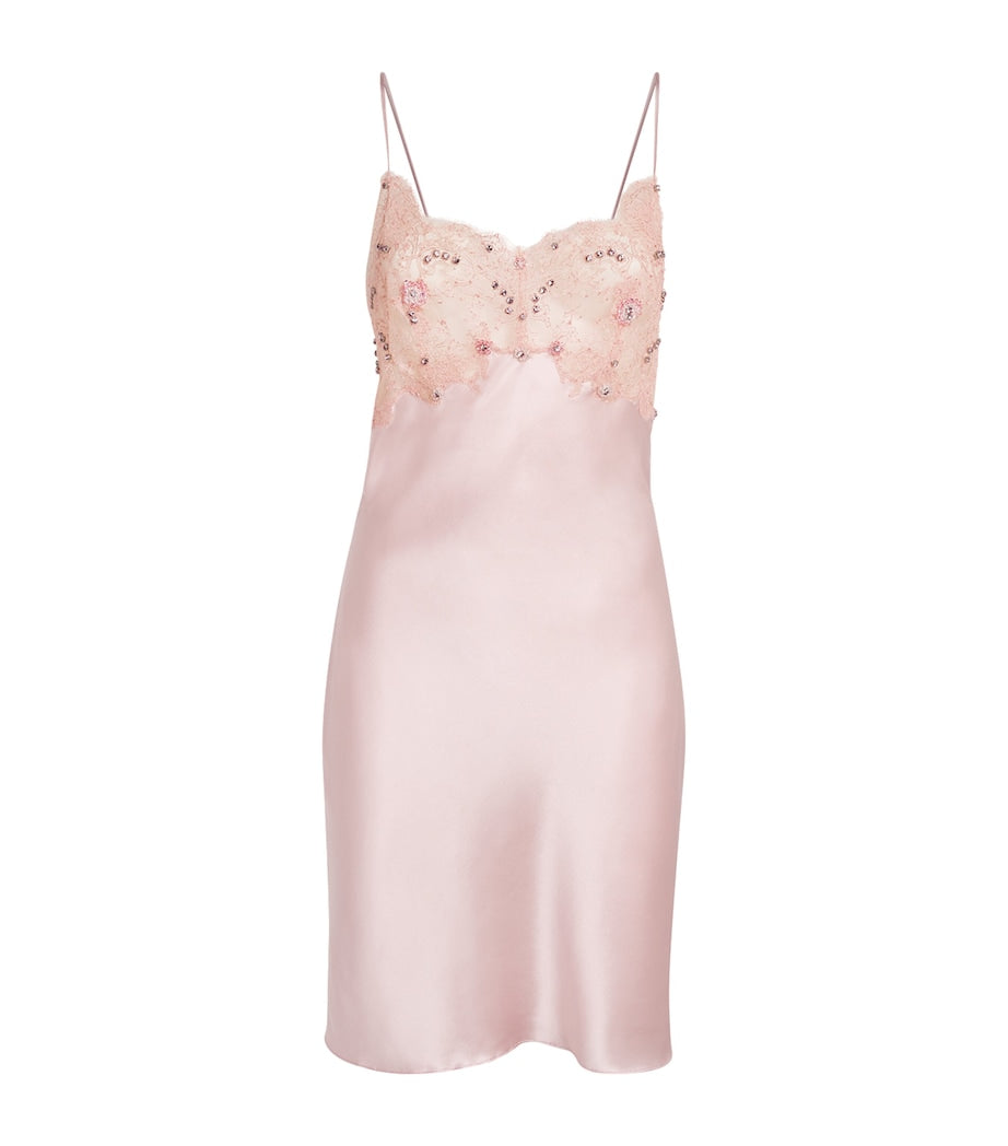 Rosamosario Pink Silk Embellished Slip Dress
