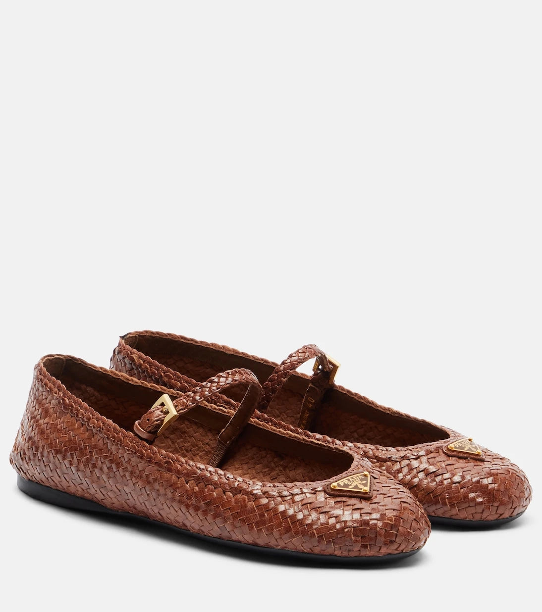 Prada - Woven leather Mary Jane flats
