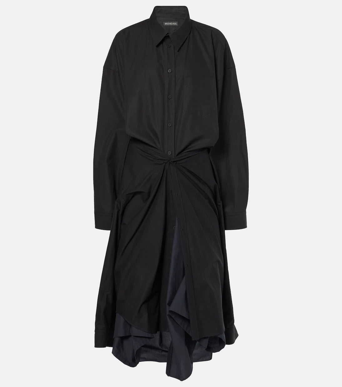 Balenciaga - Gathered tie-front cotton shirt dress
