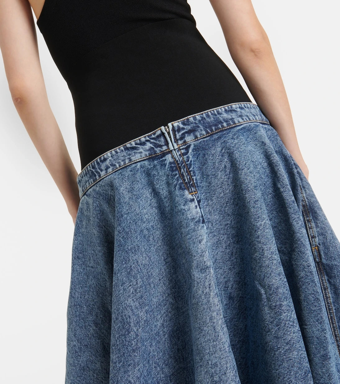 Alaïa - Denim and cotton jersey midi skirt