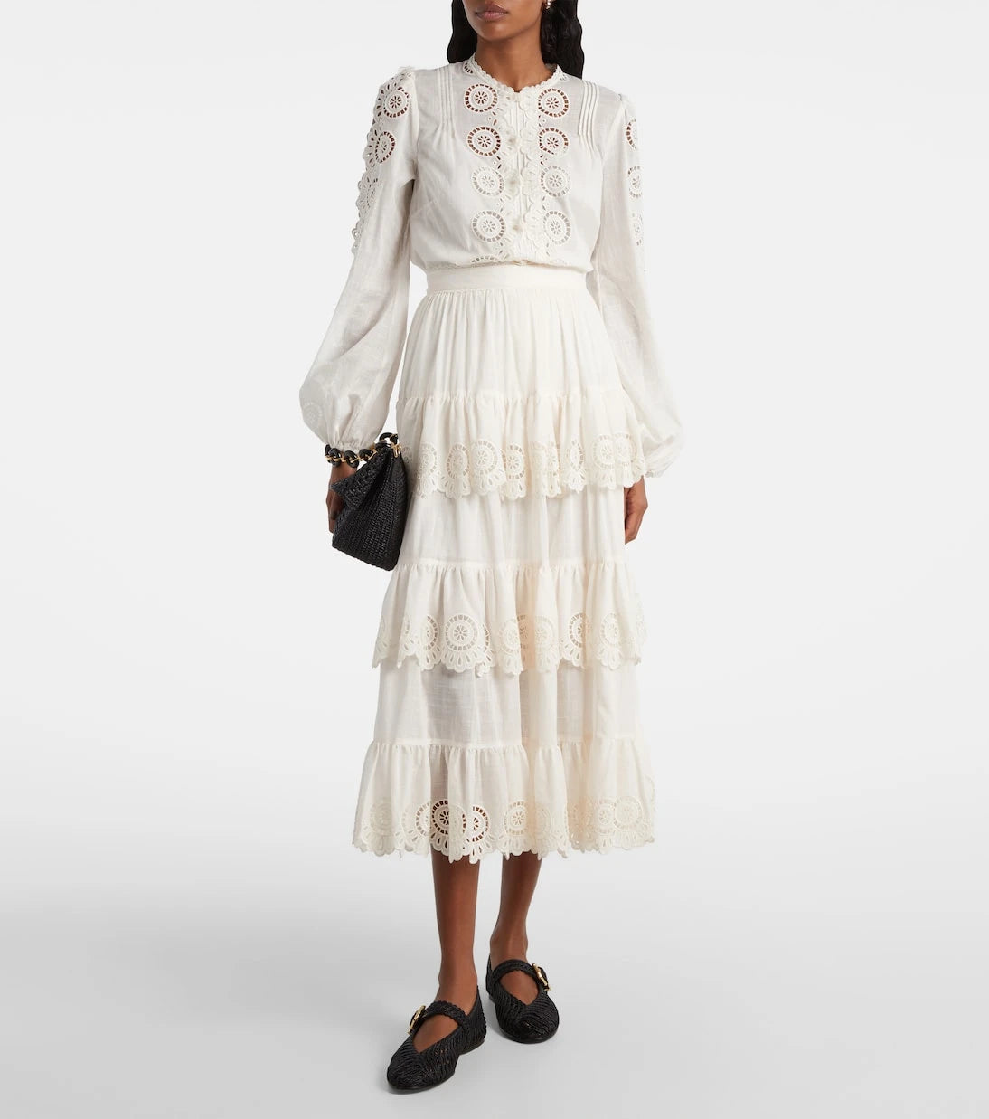 Zimmermann - Lucky embroidered cotton midi skirt