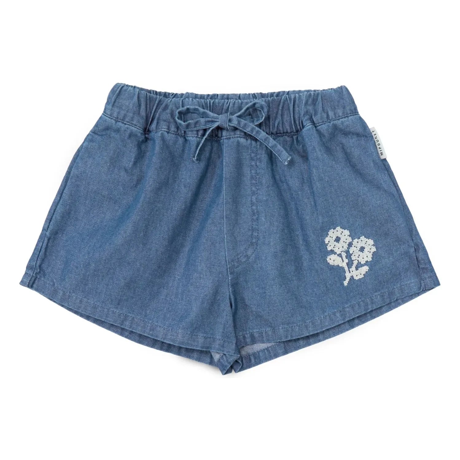 Mipounet - Short Denim Amélie Cotton Flowers BCI | Blue