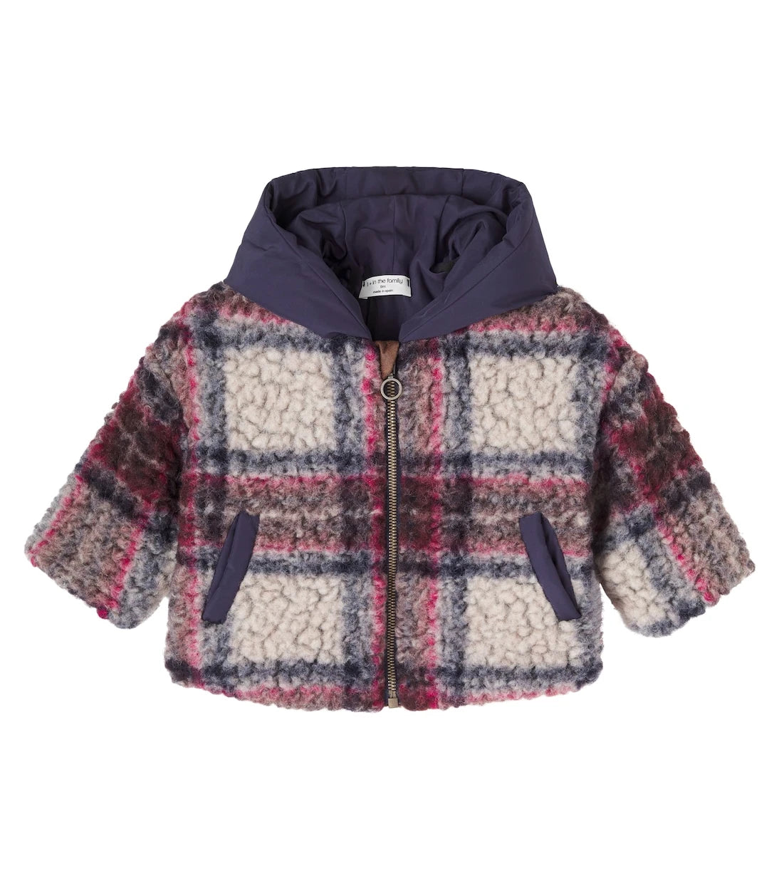 1 + in the Family - Baby Hans checked wool-blend teddy jacket