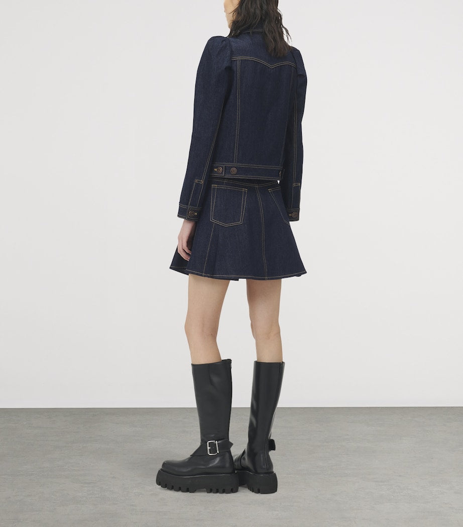 Blue Flared Denim Mini Skirt