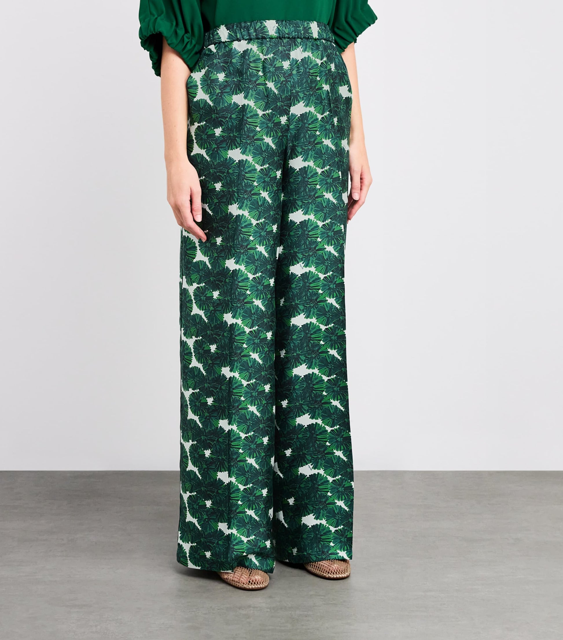 Max Mara Green Silk Printed Trousers