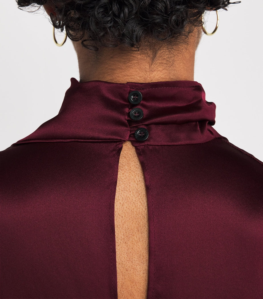 ESSE Studios Burgundy Silk Cowl-Neck Top