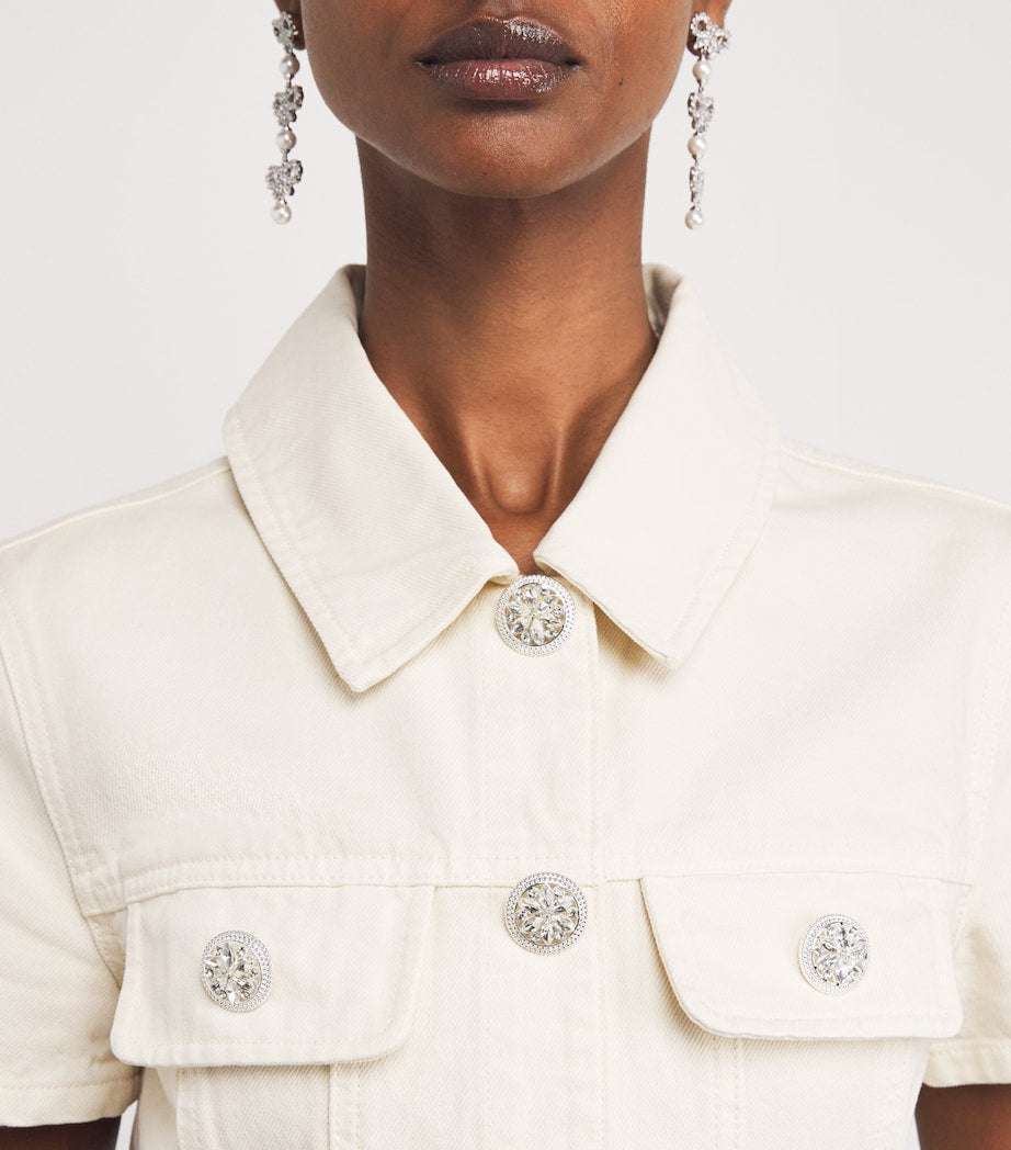 Self-Portrait Denim Crystal-Trim Mini Dress CREAM