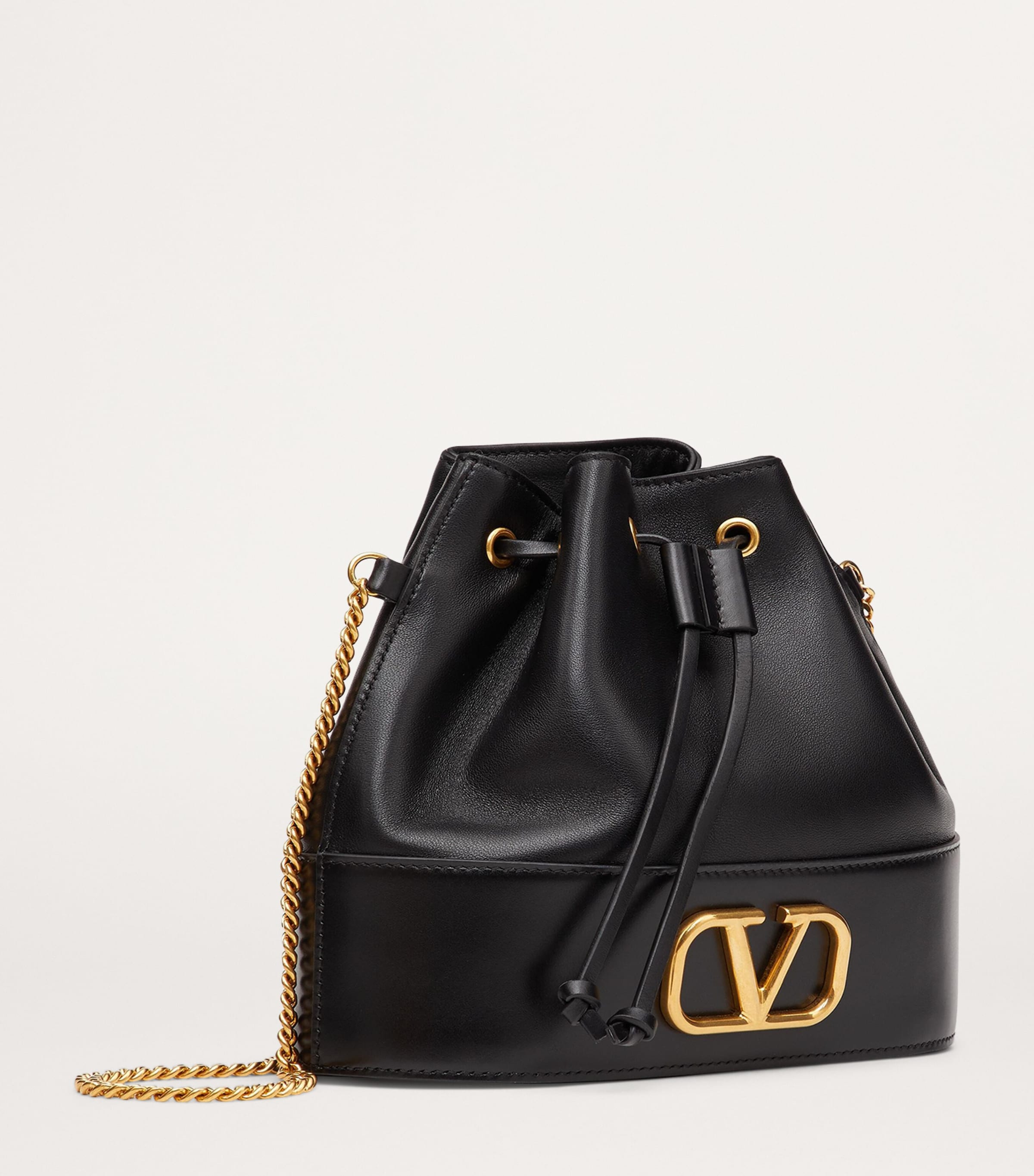 Valentino Garavani Black Leather VLogo Bucket Bag