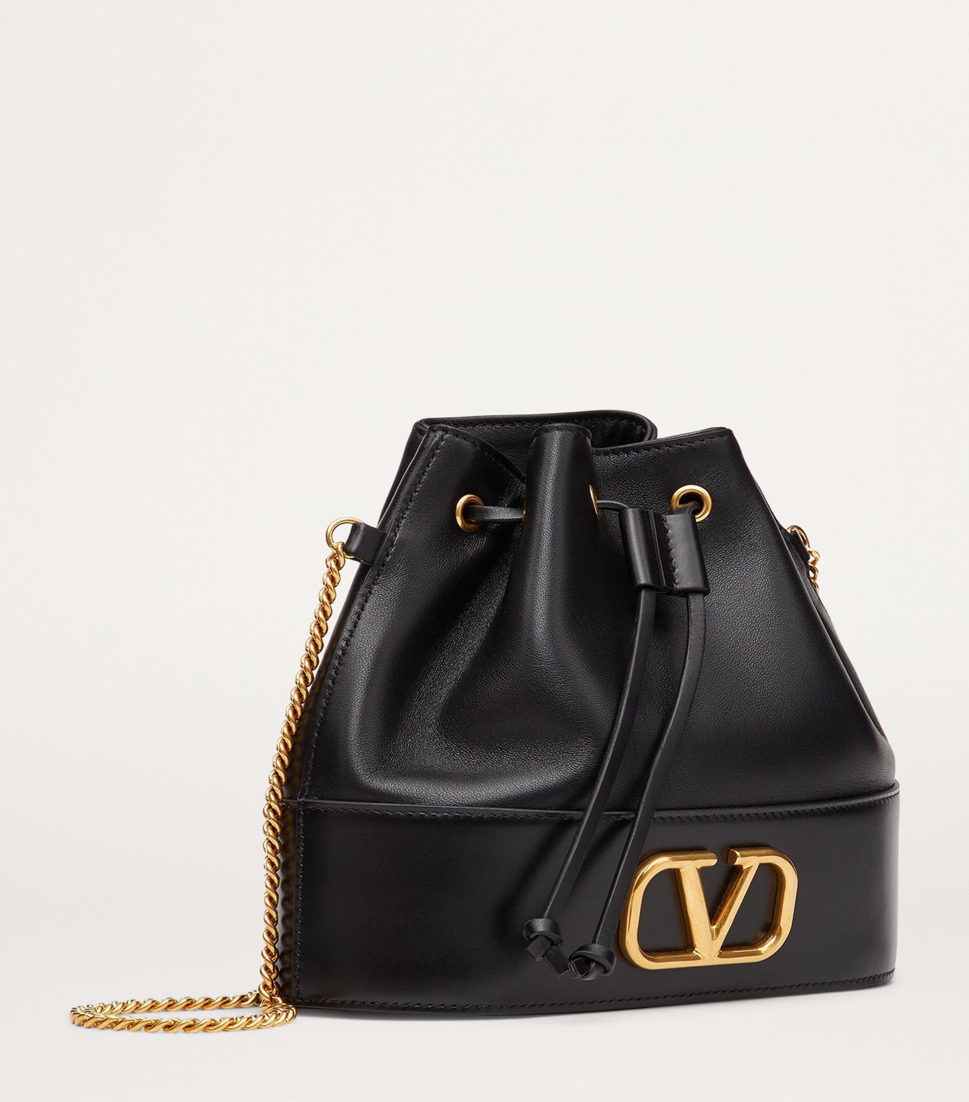 Valentino Garavani Black Leather VLogo Bucket Bag