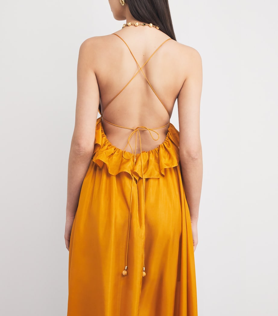 Yellow Silk Ruffle Rhiannon Maxi Dress