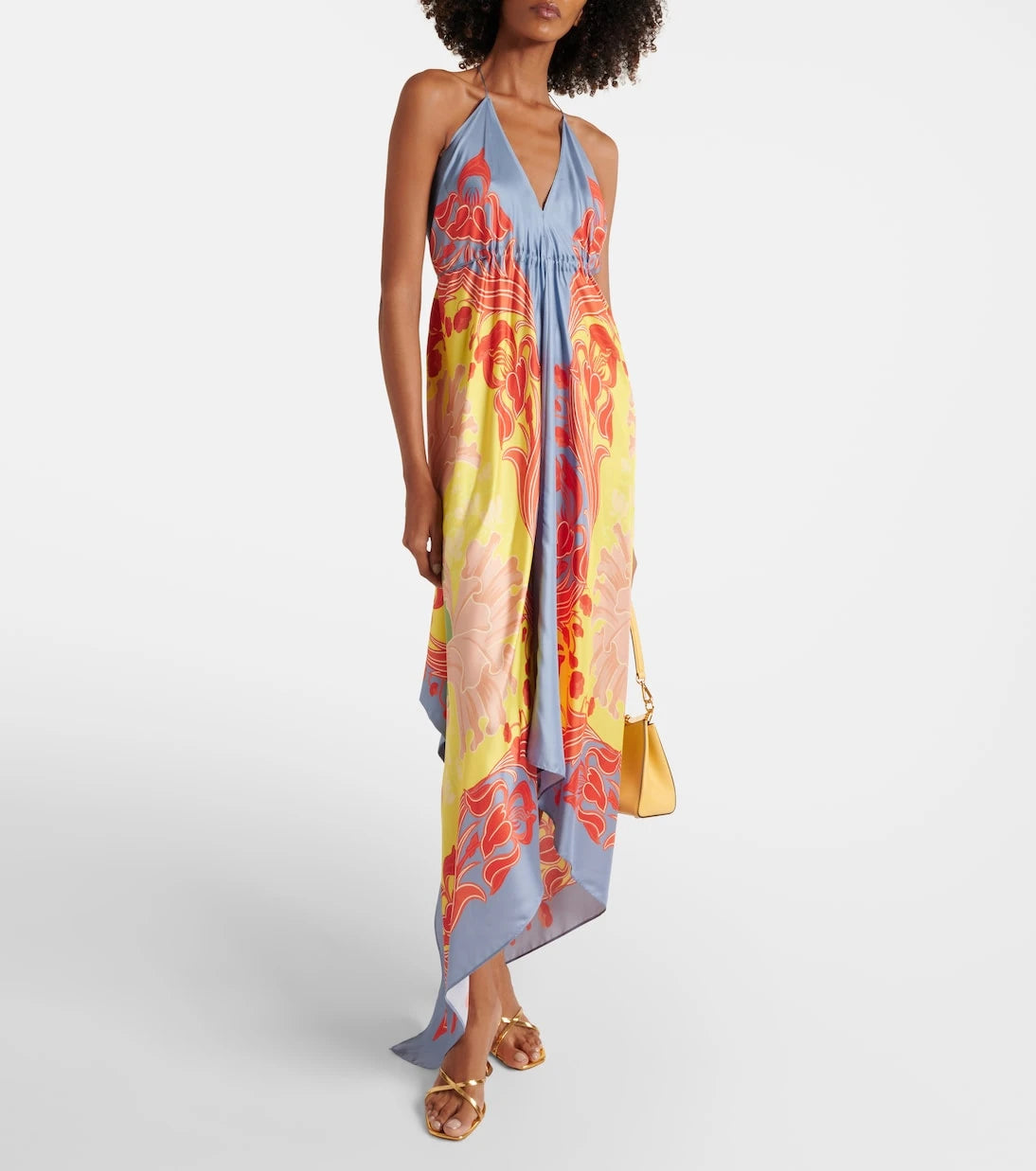 Etro - فستان شاطئ حريري مطبوع بياقة رسن