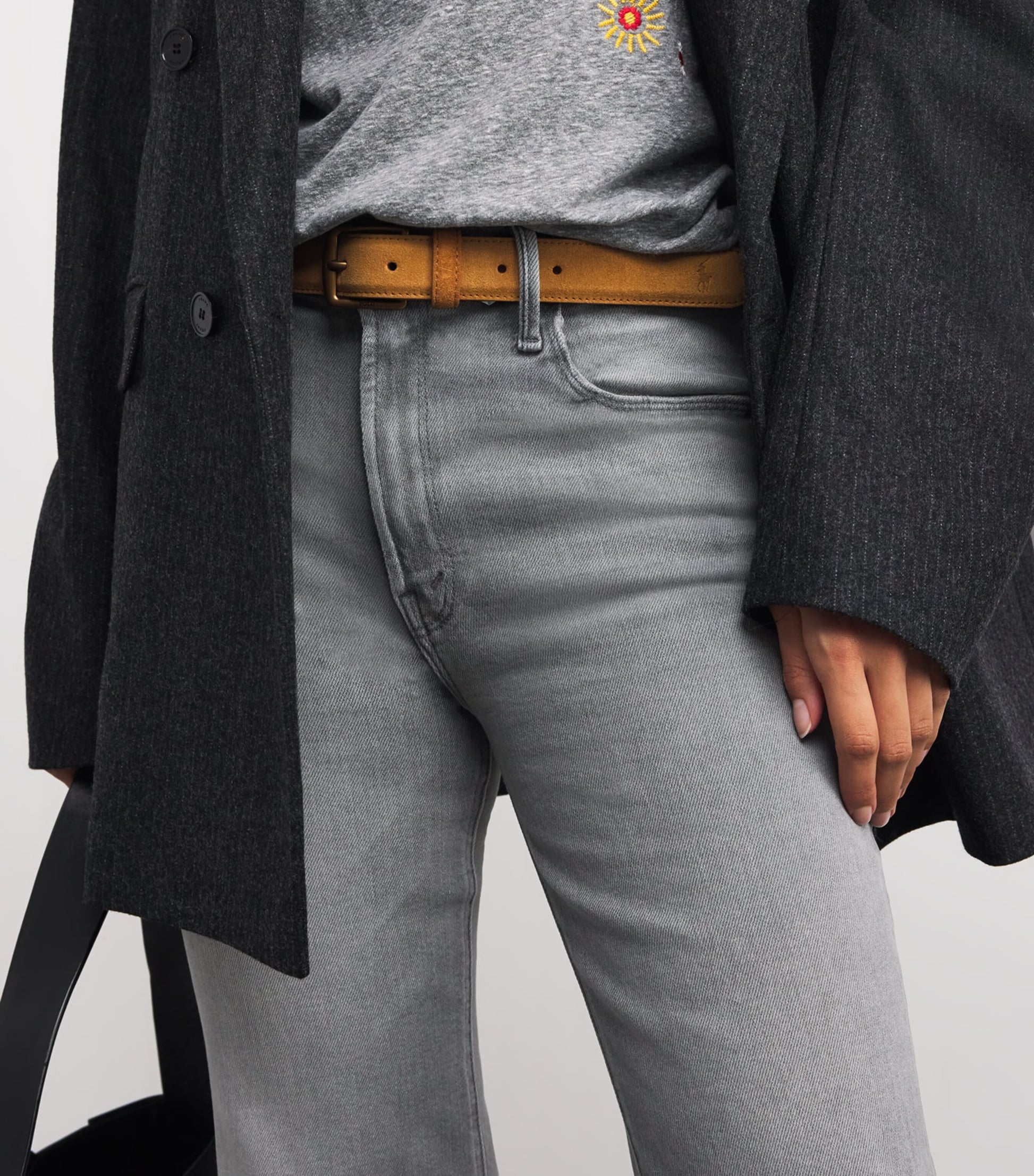 MOTHER Grey The Doozy Sneak Fray Jeans