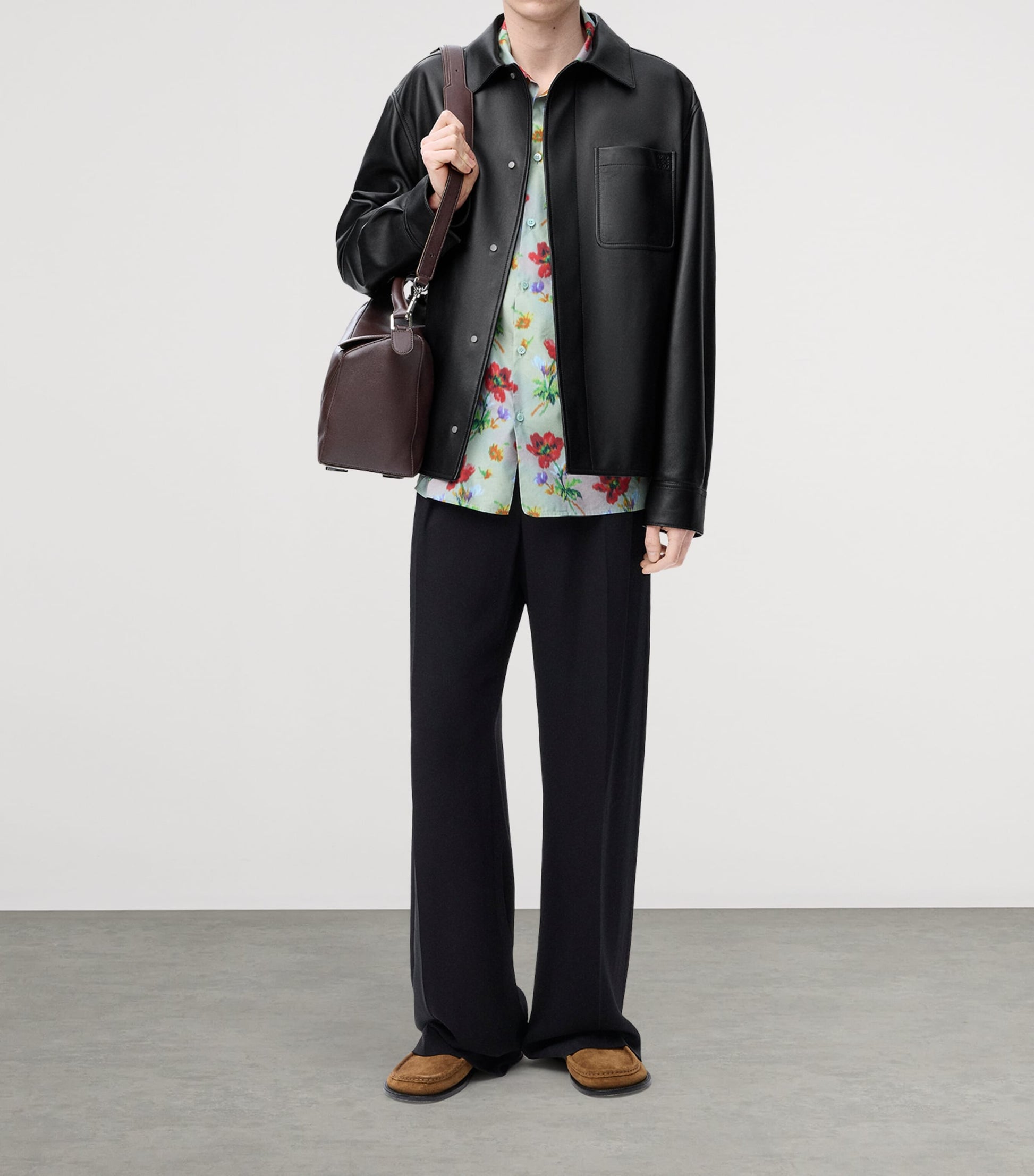 Black Leather Anagram Overshirt