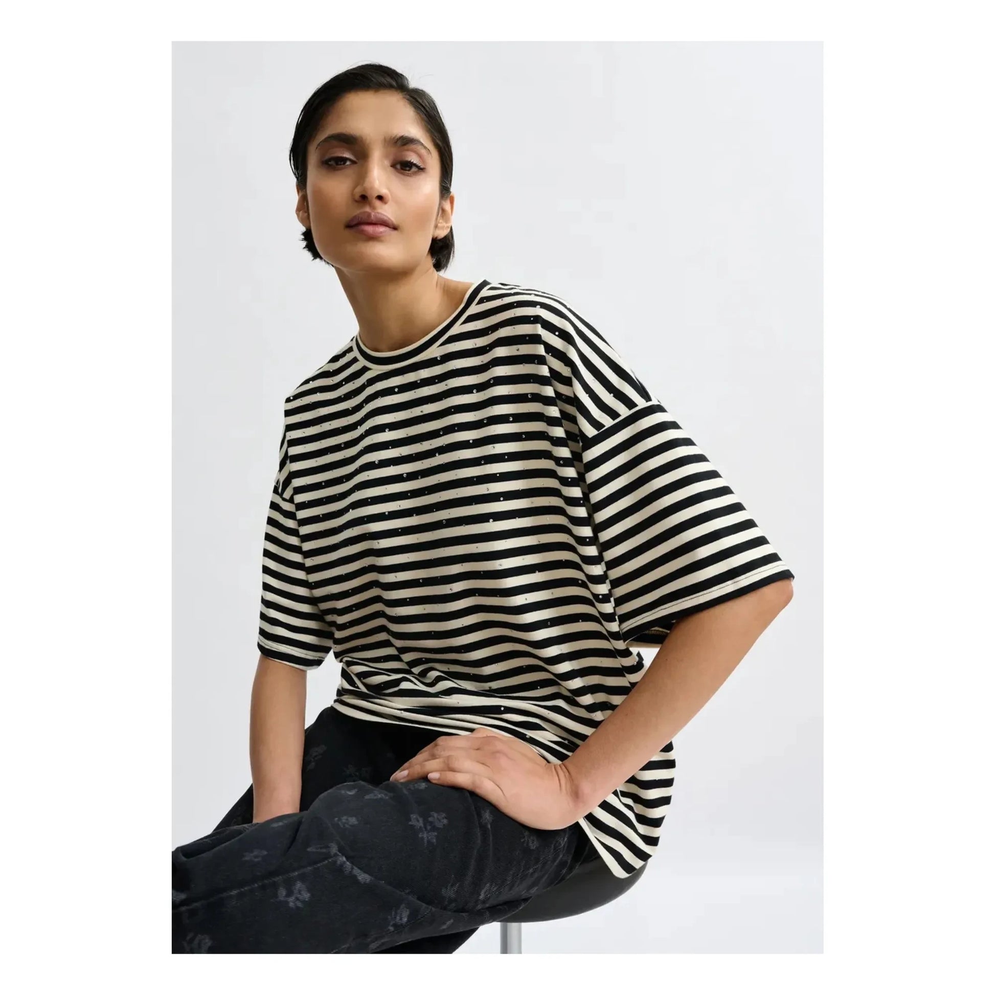 Essentiel Antwerp - Joste Strass Stripes T-shirt | White