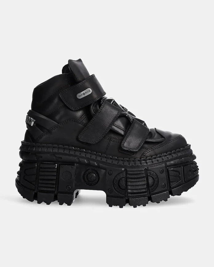 New Rock Crust Negro Negro + Tank Casco Negro Deri Ayakkabı