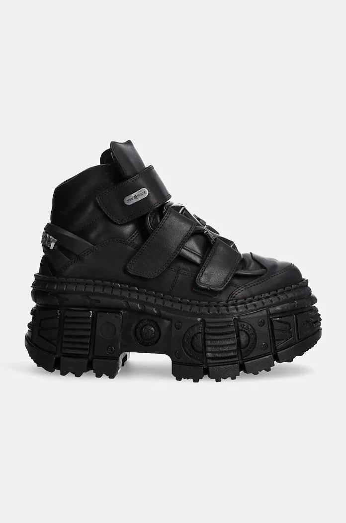 New Rock Crust Negro Negro + Tank Casco Negro Deri Ayakkabı