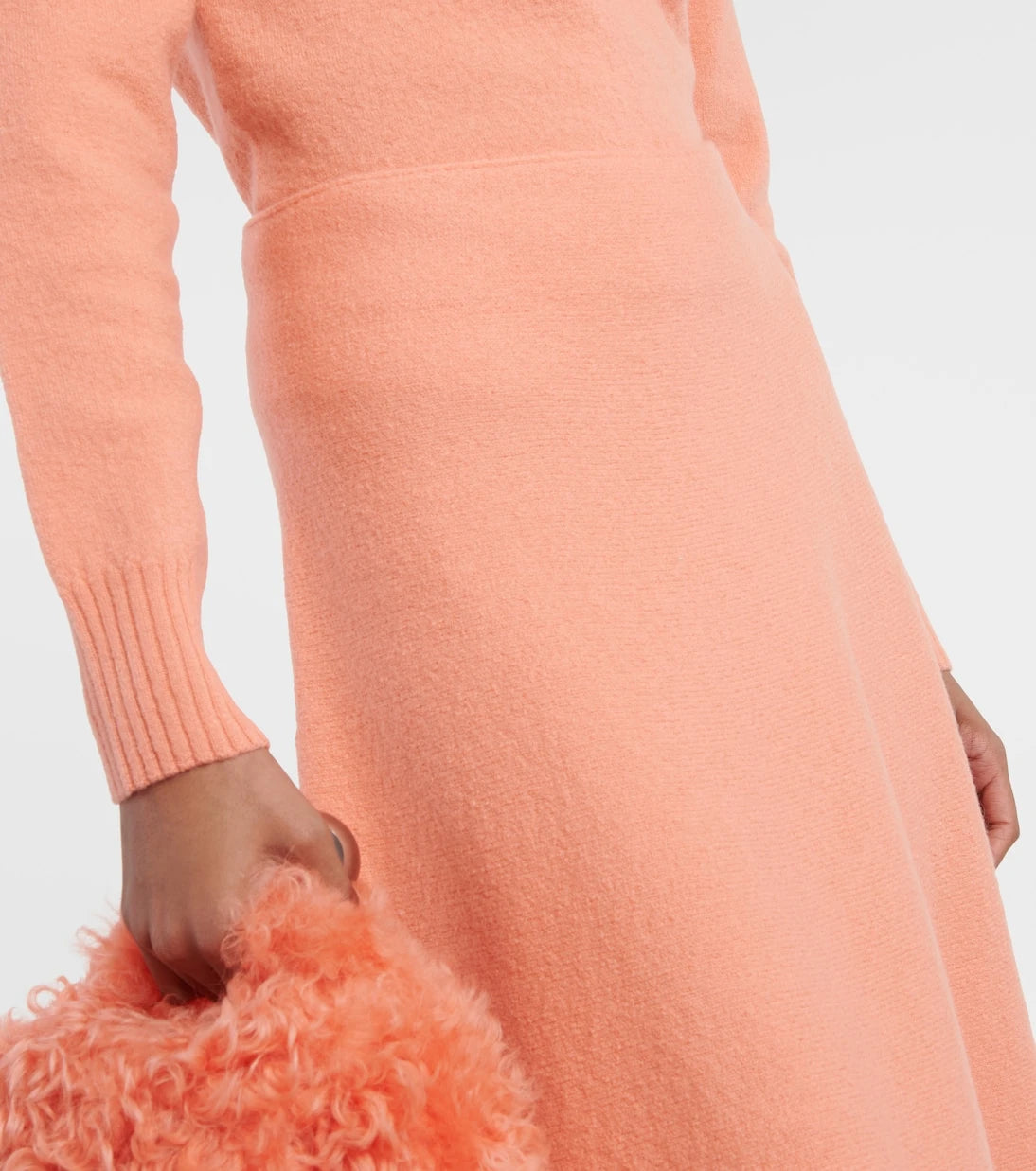 Jil Sander - تنورة متوسطة الطول من الصوف بخصر مرتفع وتصميم غير متماثل