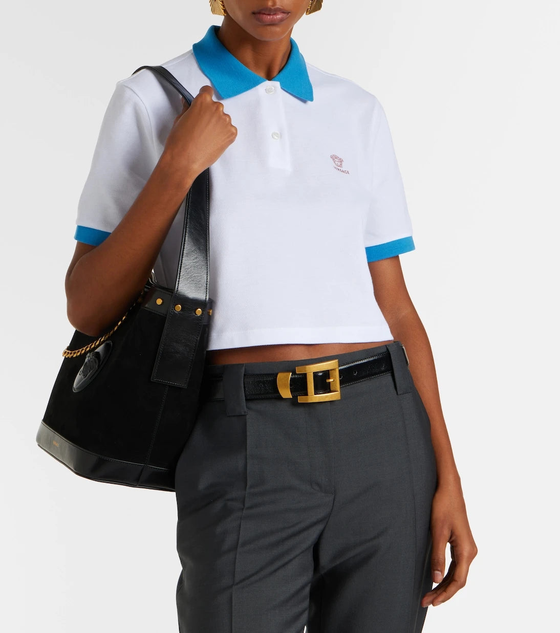 Versace - Embroidered cotton piqué polo shirt