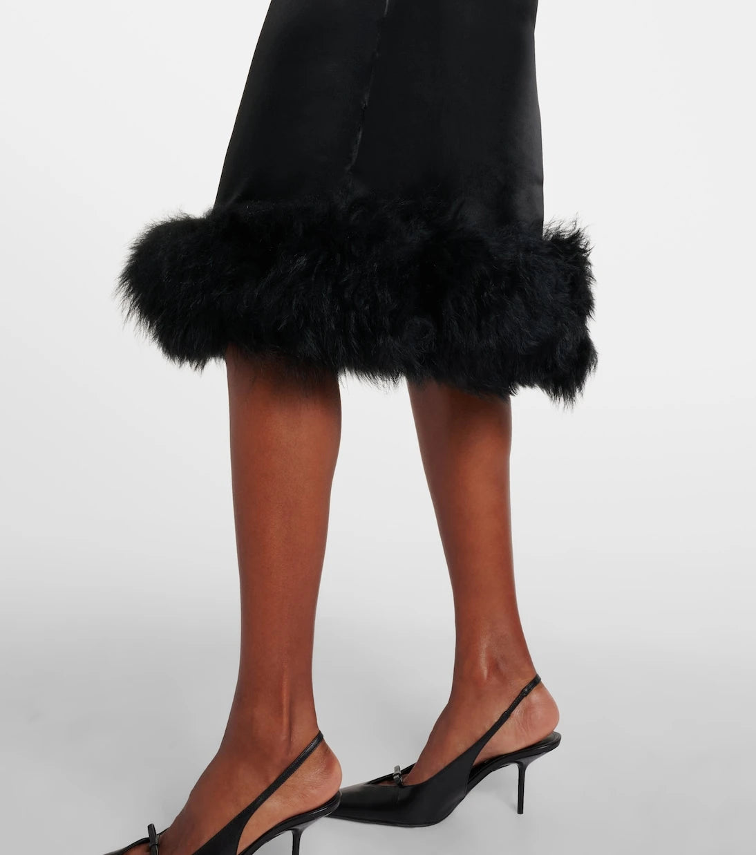 Jacques Wei - Shearling-trimmed satin slip dress