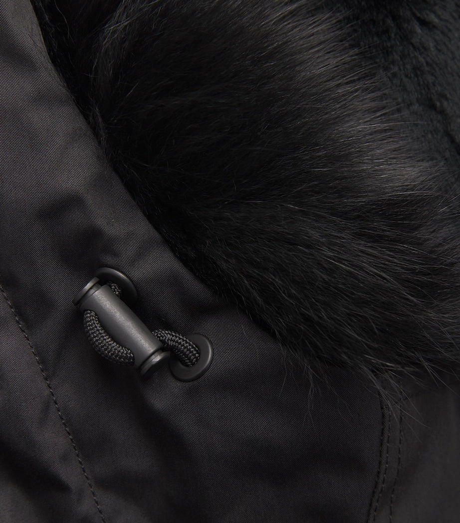 Black Rabbit Fur-Lined Parka Coat