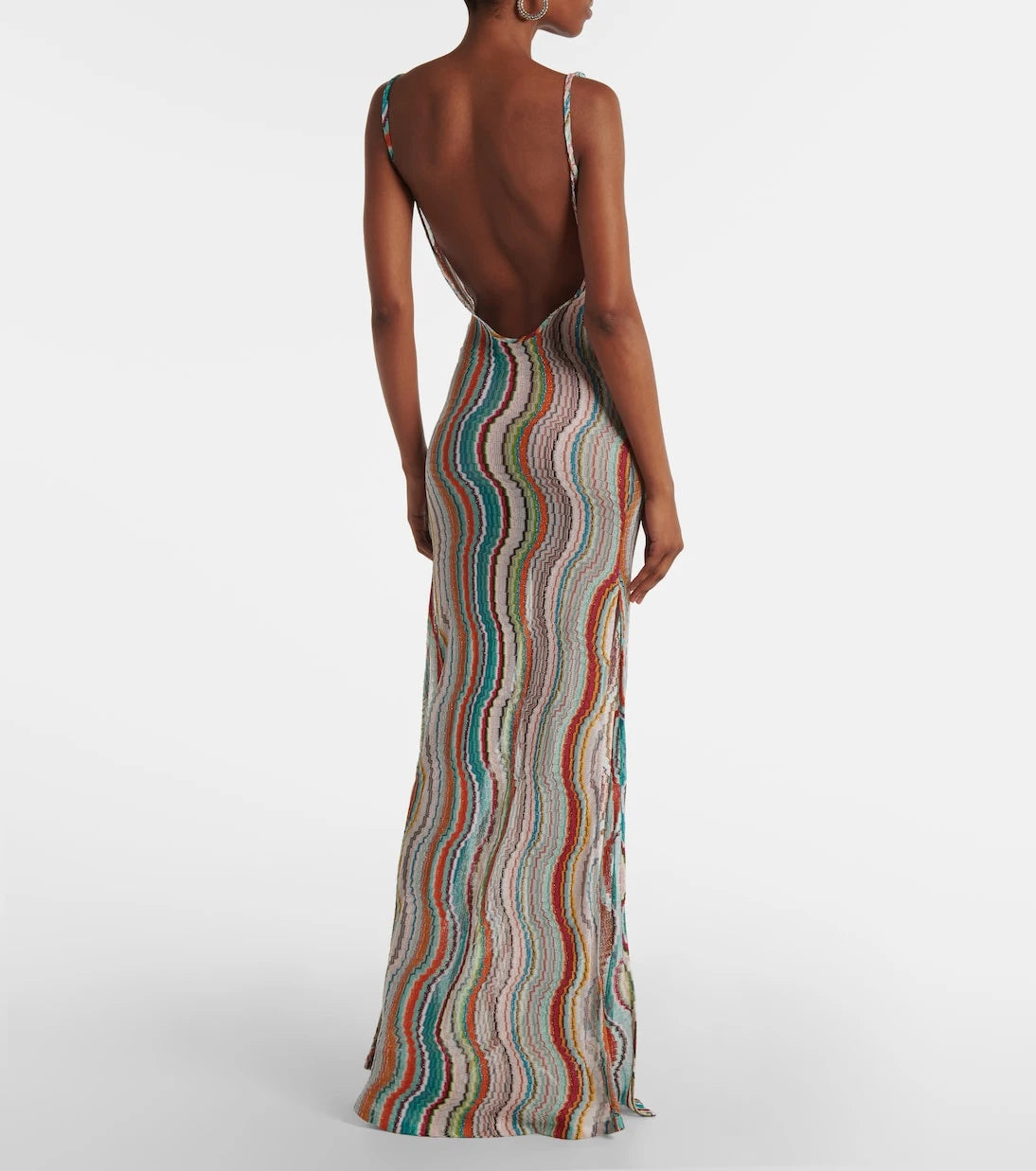 Missoni - فستان ماكسي لاميه مكشوف الظهر بنقشة ويف