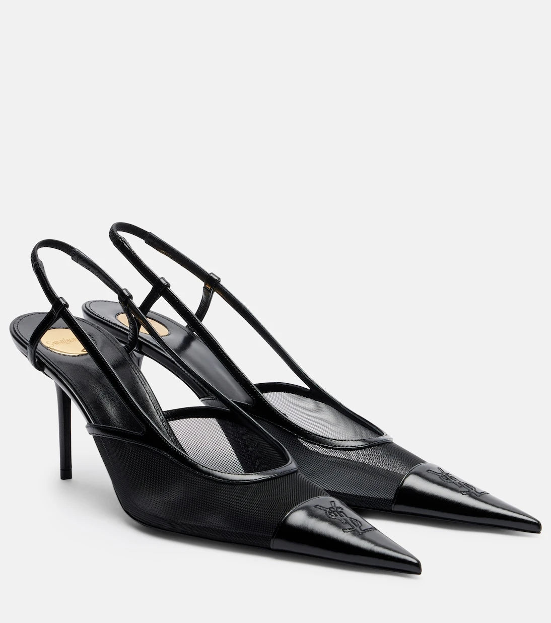Saint Laurent - Renée mesh and leather slingback pumps