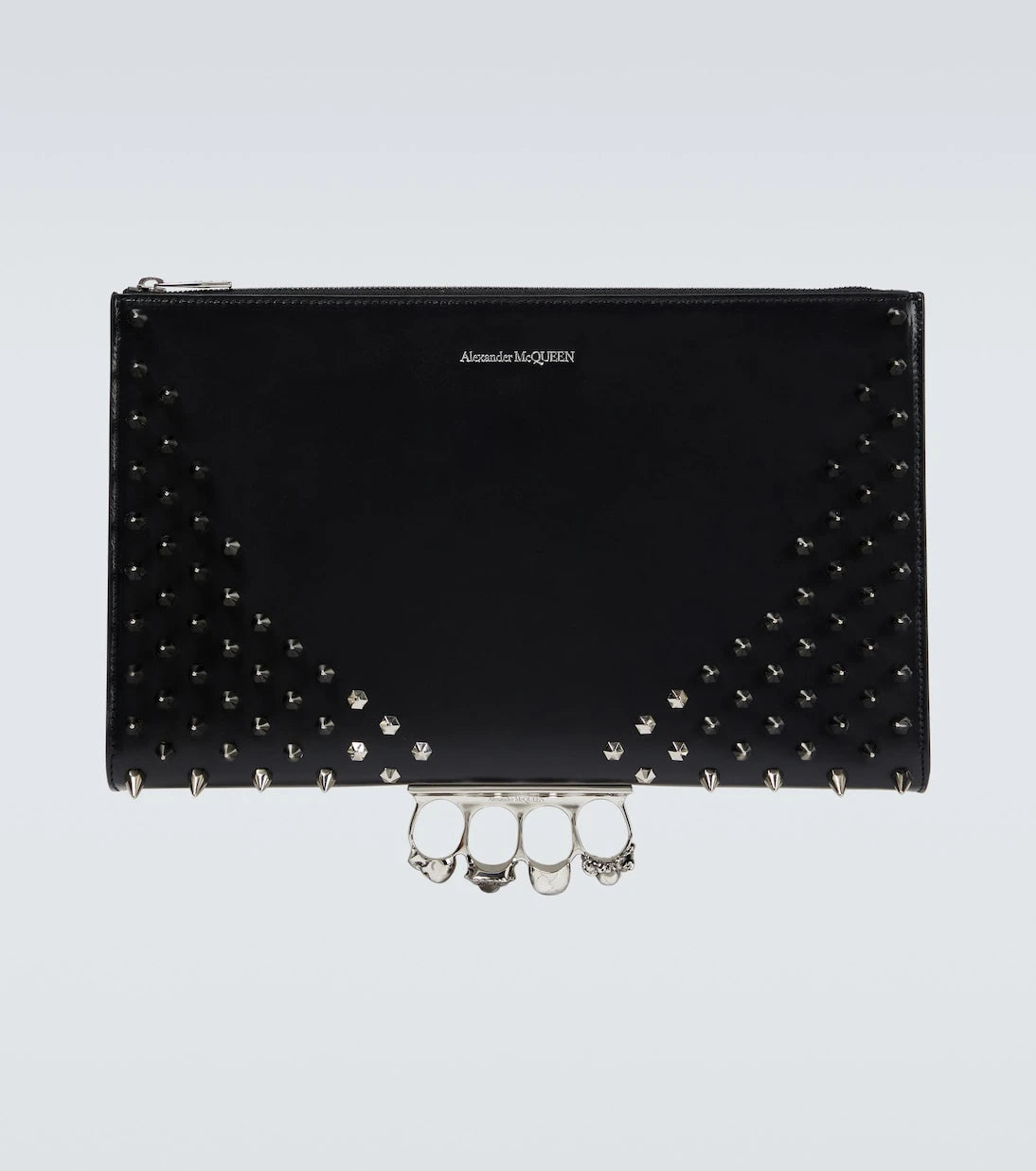 McQueen - Four-Ring embellished leather clutch