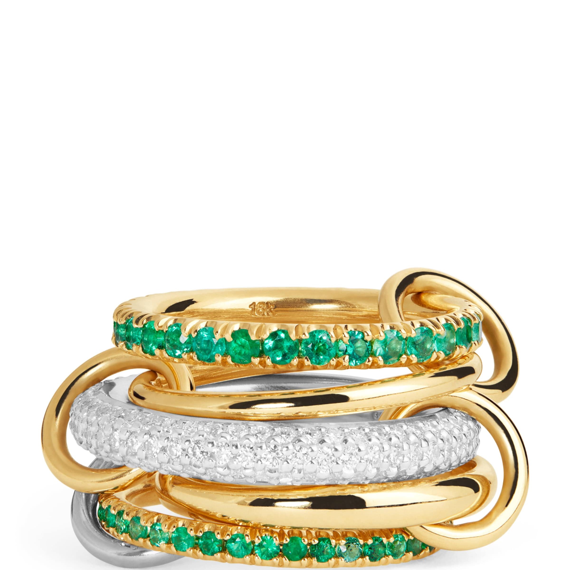 Spinelli Kilcollin Mixed Metal, Diamond and Emerald Chloe Ring (Size 7)